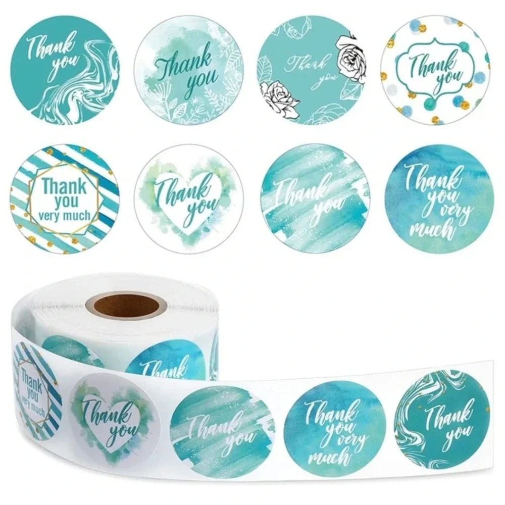 500 Thank You Stickers Colorful Blue Designs